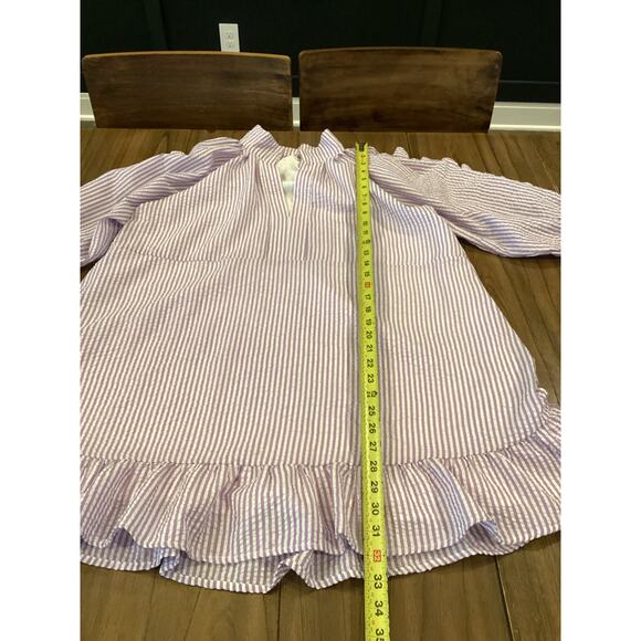 Karlie Seersucker Ruffle shift girlie long sleeve mini Dress purple Lilac S - Picture 4 of 11